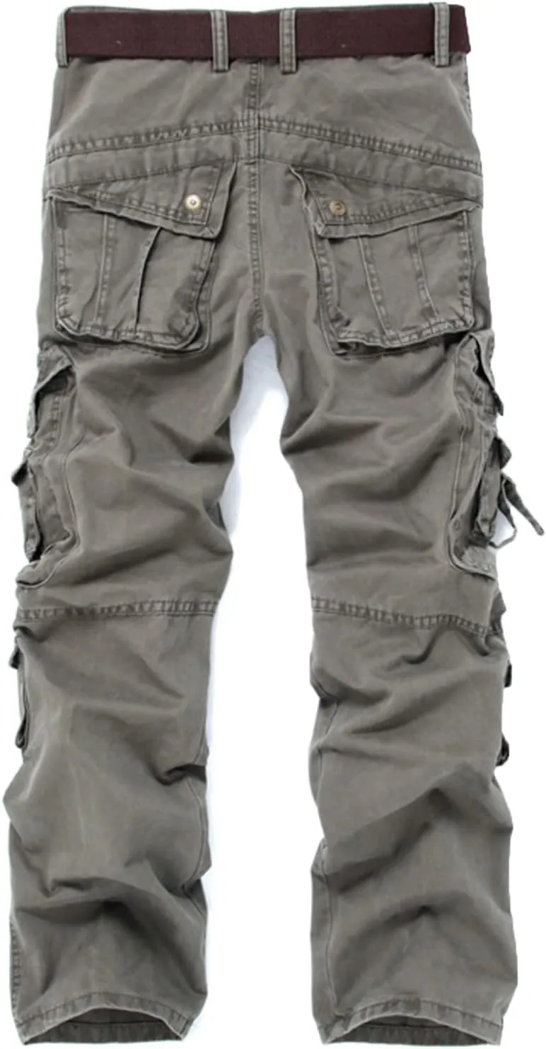 Muscularfit Mens Casual Black Cargo Pants Cotton Multi Pockets Outdoor Tactical Tooling Trouser Utility Solid Sport Sweatpant
