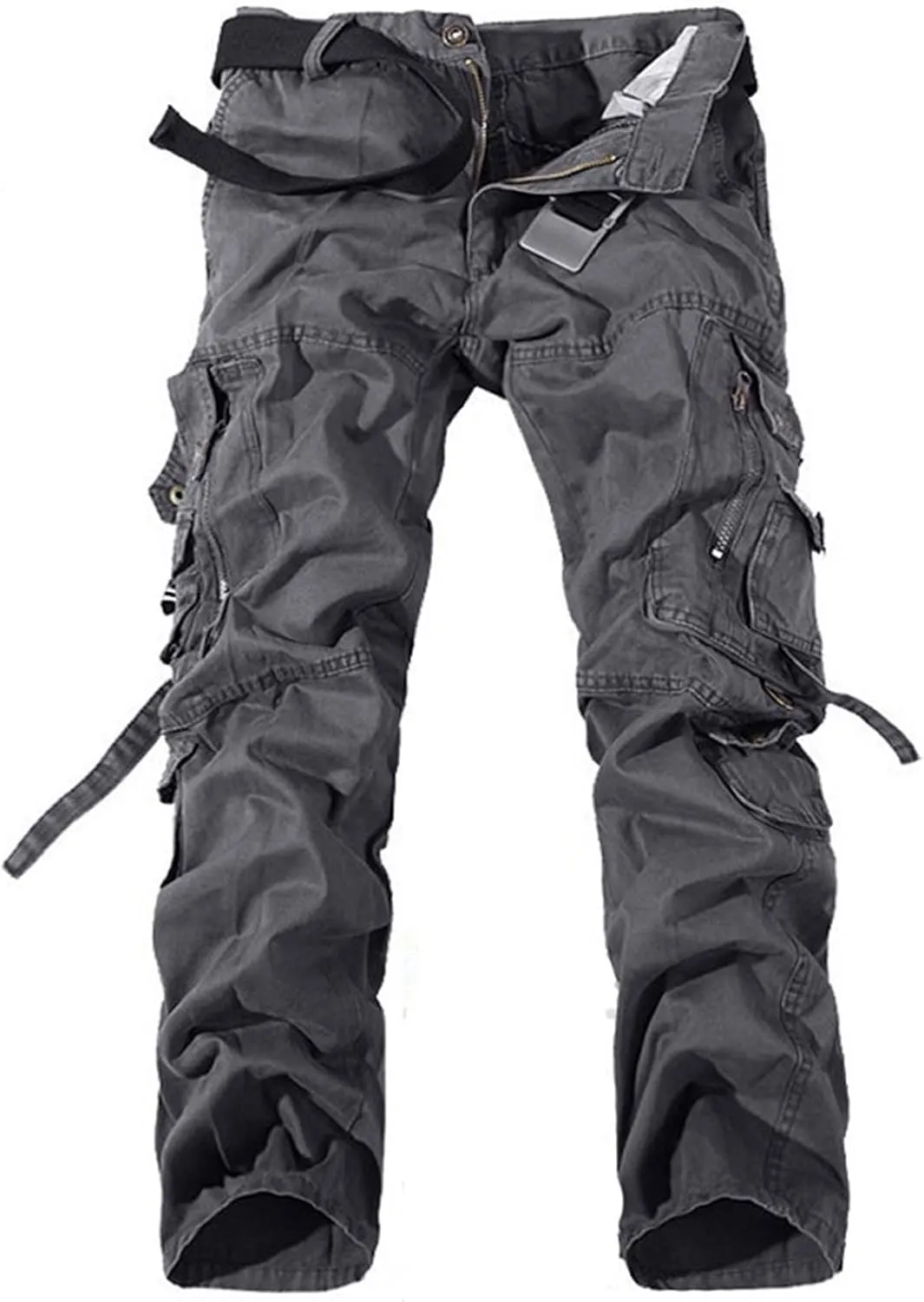 Muscularfit Mens Casual Black Cargo Pants Cotton Multi Pockets Outdoor Tactical Tooling Trouser Utility Solid Sport Sweatpant