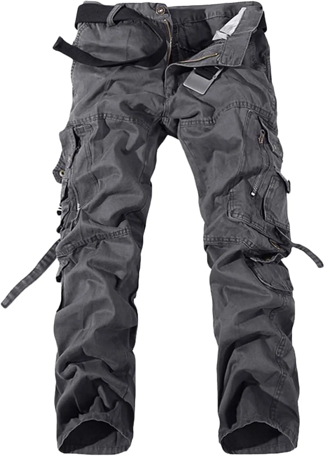 Muscularfit Mens Casual Black Cargo Pants Cotton Multi Pockets Outdoor Tactical Tooling Trouser Utility Solid Sport Sweatpant