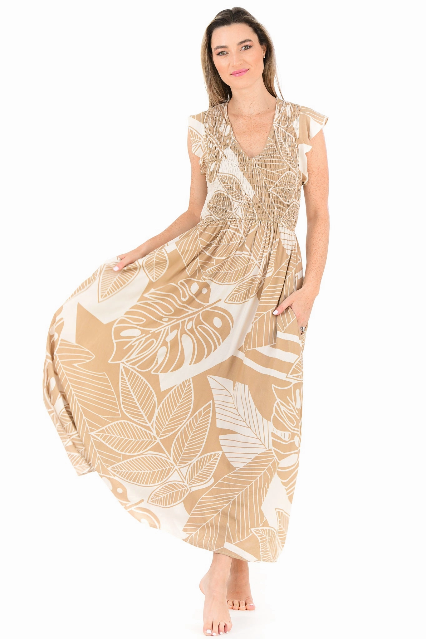 Malibu Dress / Natural Palm Satin Soft Travel Light