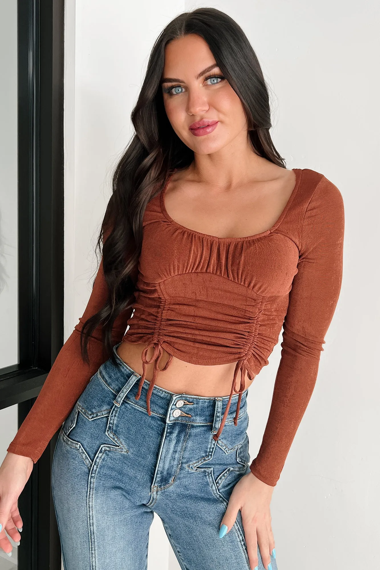 Mystic Evening Ruched Long Sleeve Top (Sequoia) Ultrasoft Inner Lining AthleticInspired