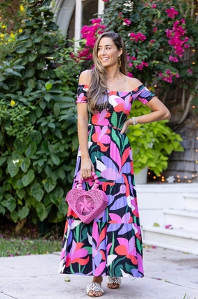 Formal dinner wear Travel-friendly Mystique Dress / Black Fuchsia
