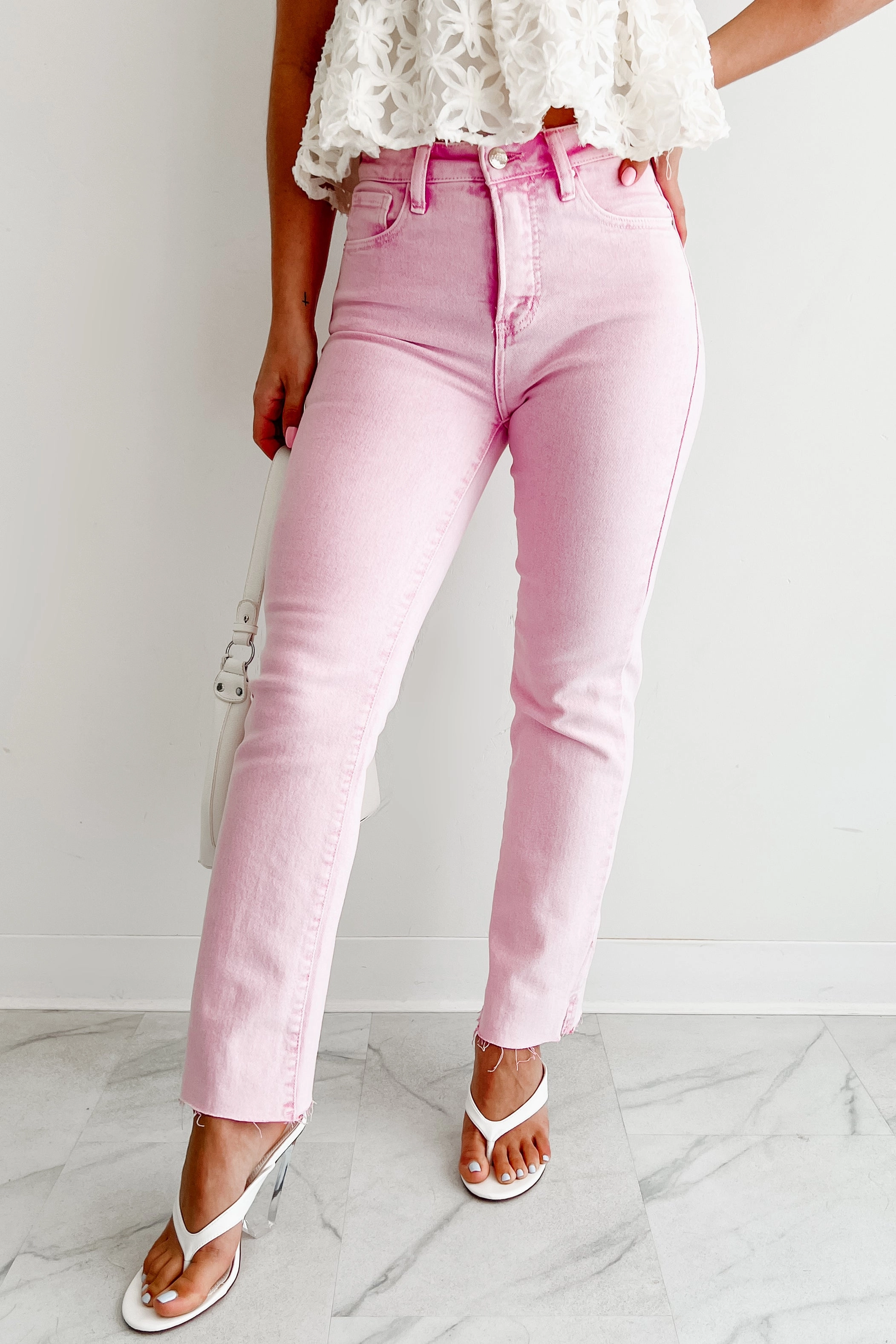 DurablePolyester Active Design Wear Nadine High Rise Straight Leg Risen Jeans (Acid Pink)
