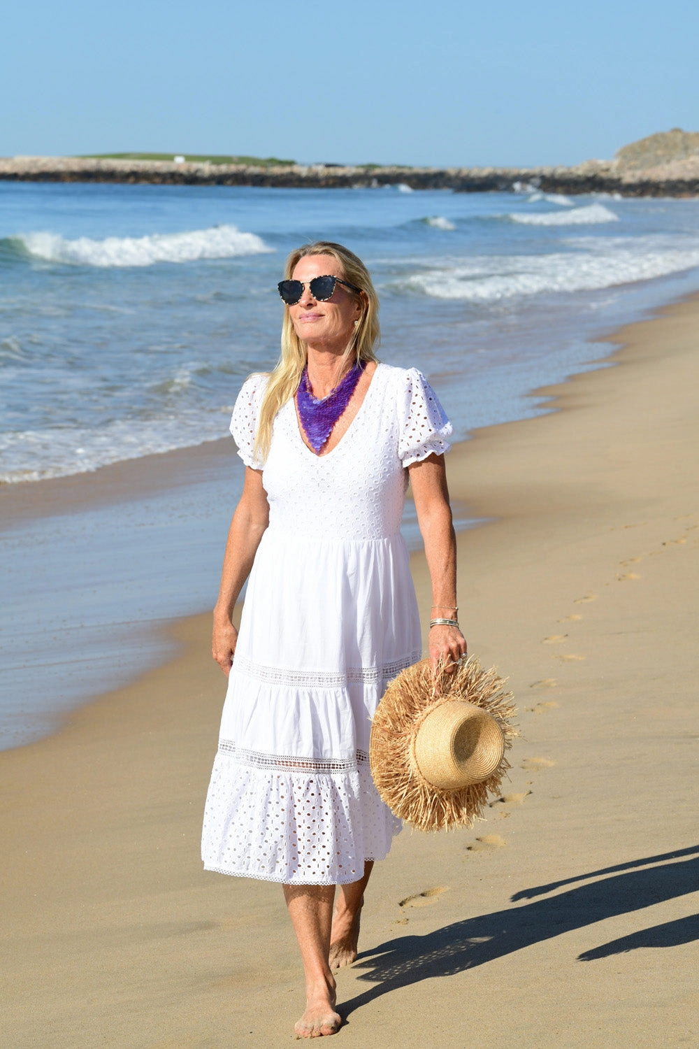 Smart Wear Striped-Pattern Natalie Dress / White