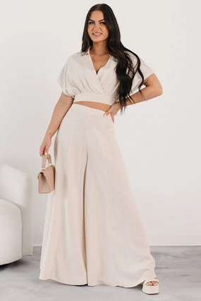 Full Comfort Tough Build Chic and Simple Crop Top & Palazzo Pants Set (Oatmeal)