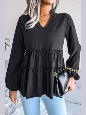 Hypoallergenic Fiber LANTERN LONG SLEEVE RUFFLED CHIFFON TUNIC TOP