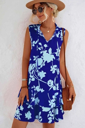Layering-Piece NATURE PATTERN TIED NECK SHORT RUFFLED DRESS