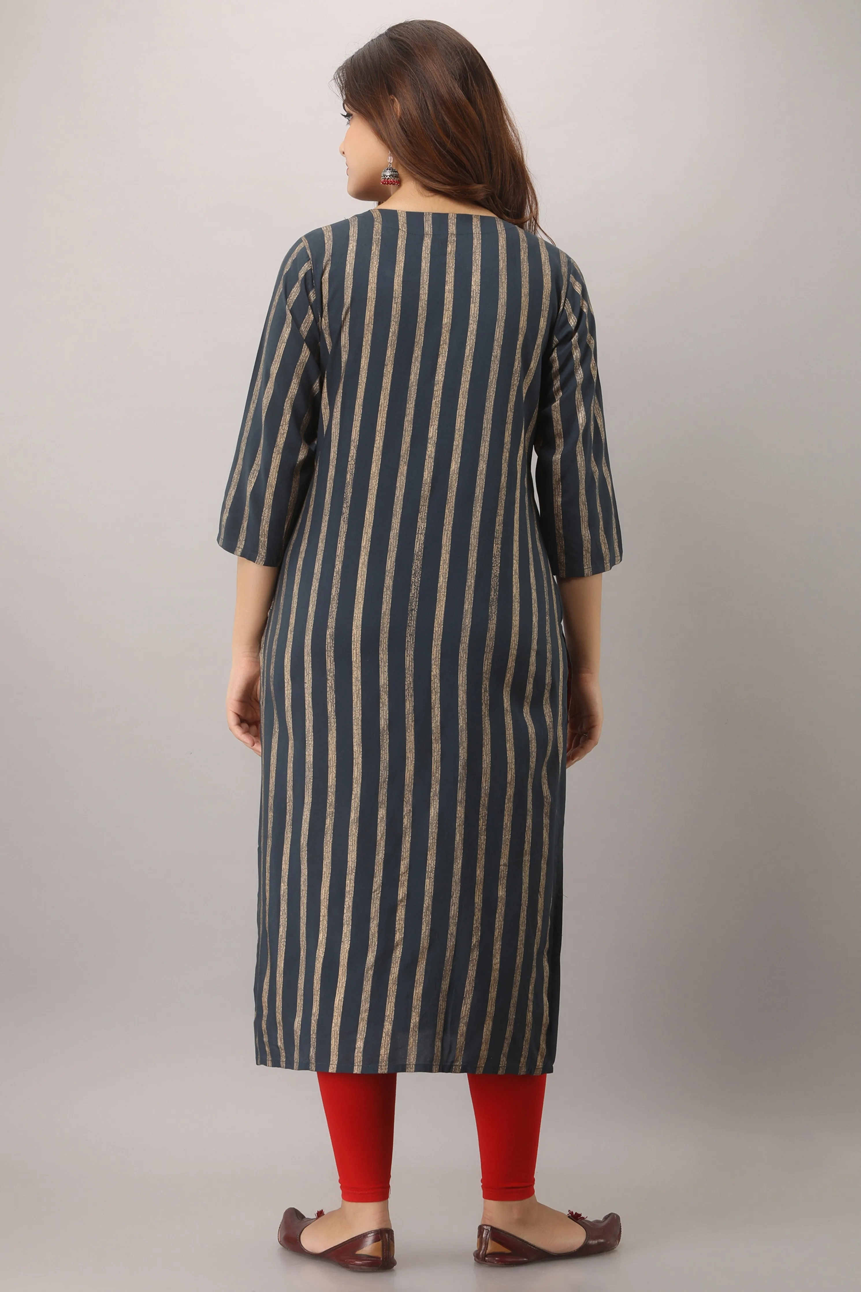 Navy Blue Color Rayon Straight Womens Kurta