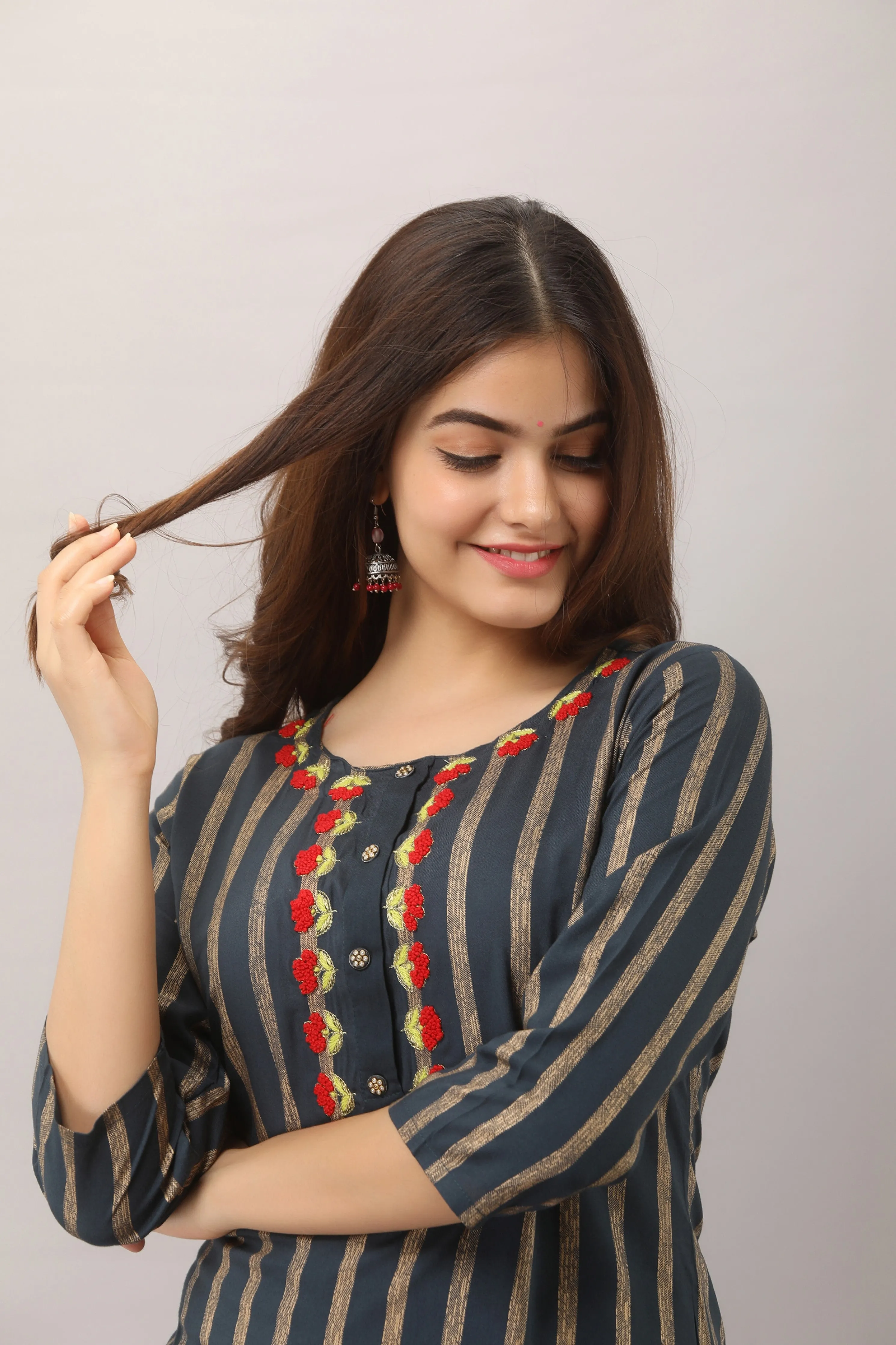 Navy Blue Color Rayon Straight Womens Kurta
