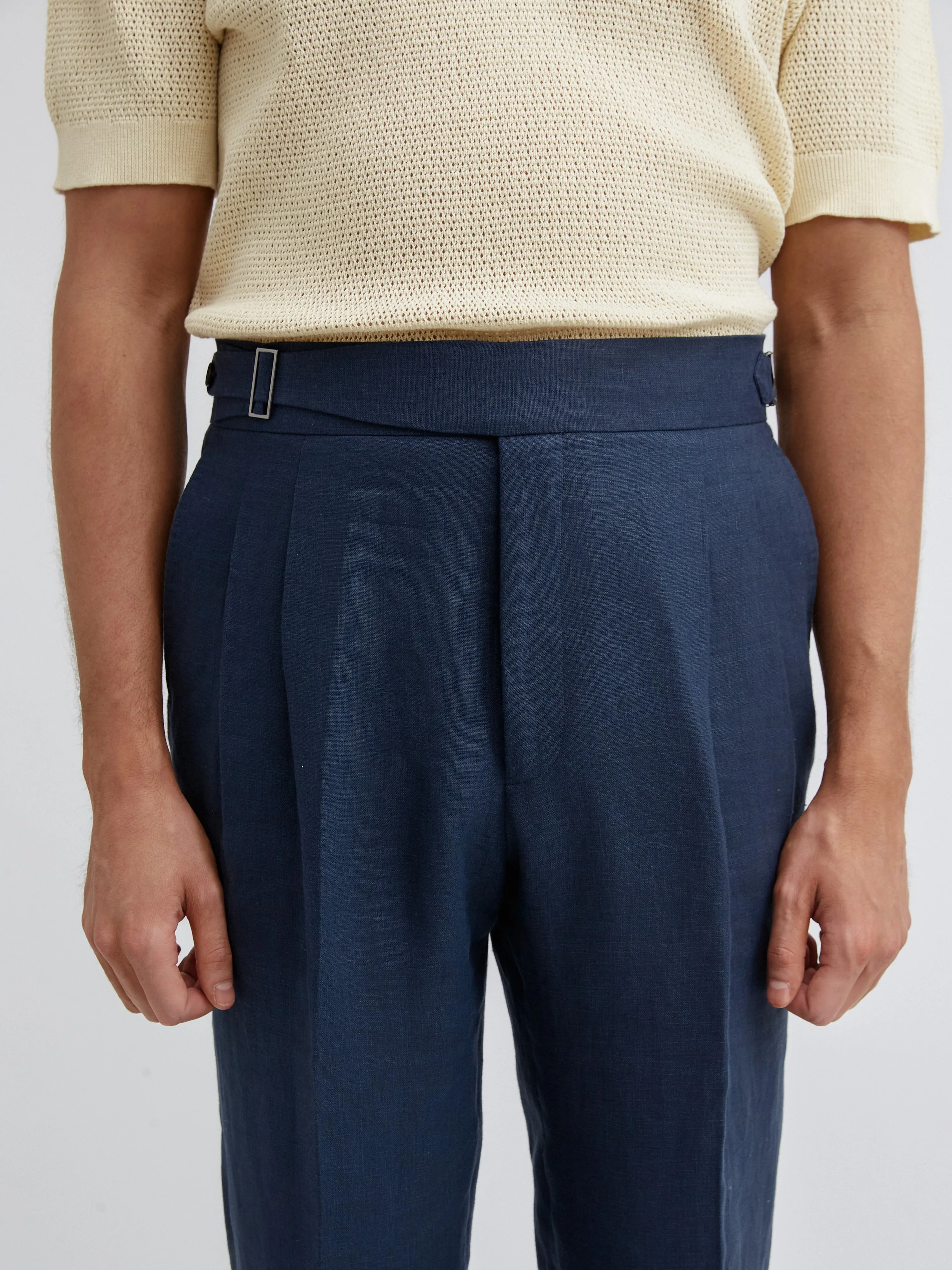 Navy Linen Gurkha Trousers (Tapered Fit)