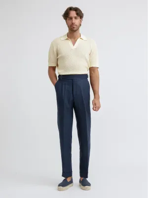 Navy Linen Gurkha Trousers (Tapered Fit)