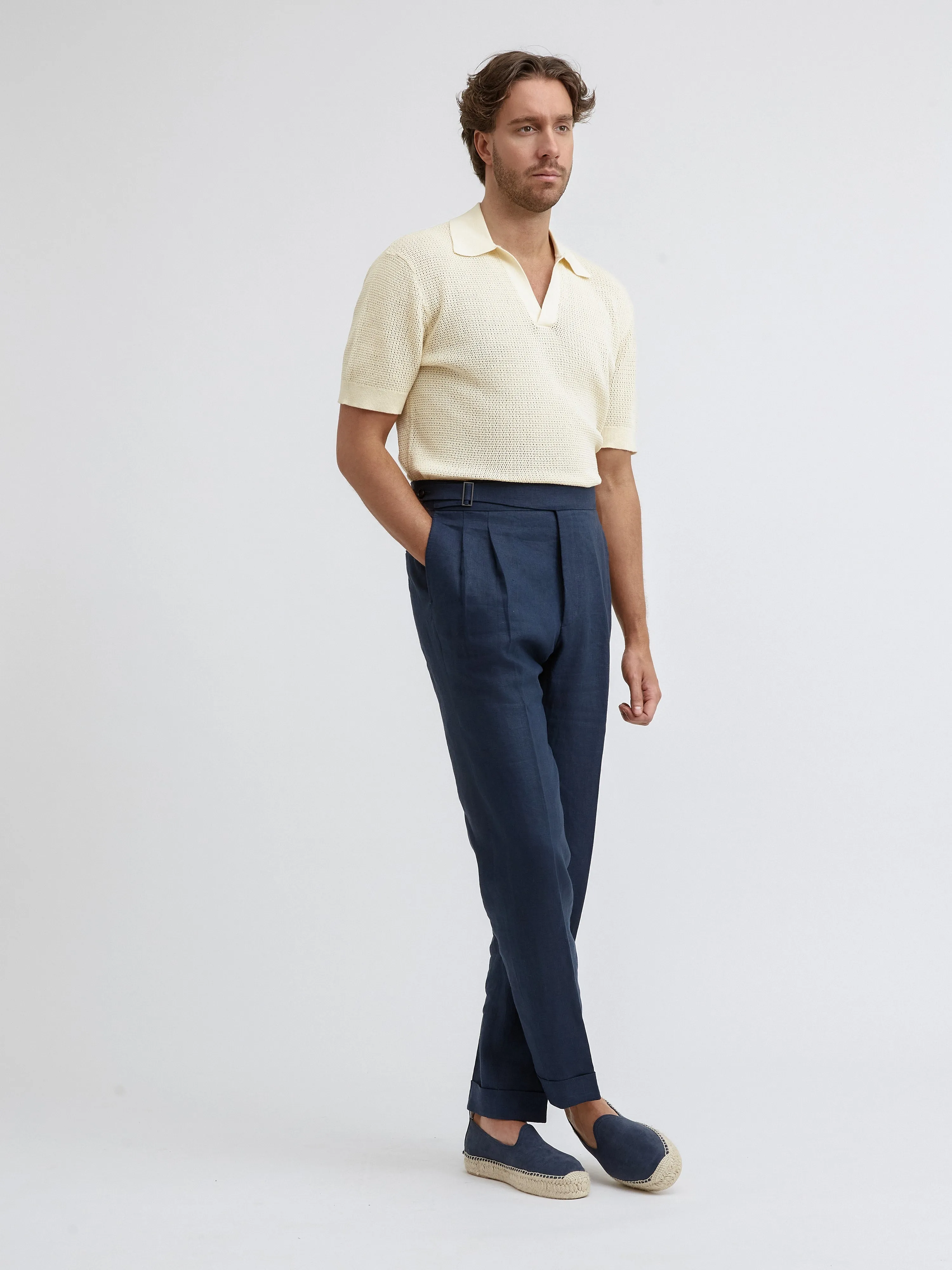 Navy Linen Gurkha Trousers (Tapered Fit)