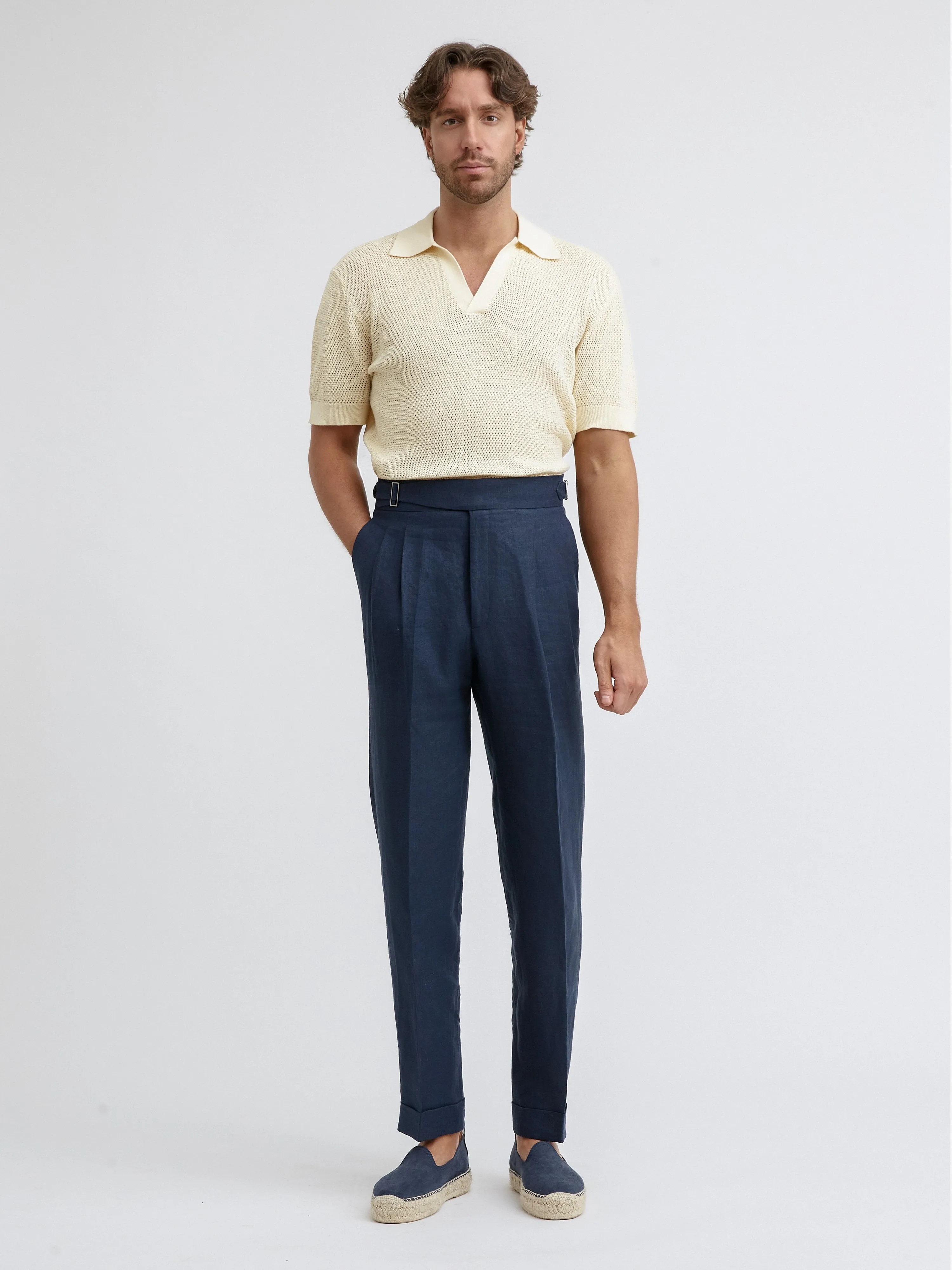 Navy Linen Gurkha Trousers (Tapered Fit)