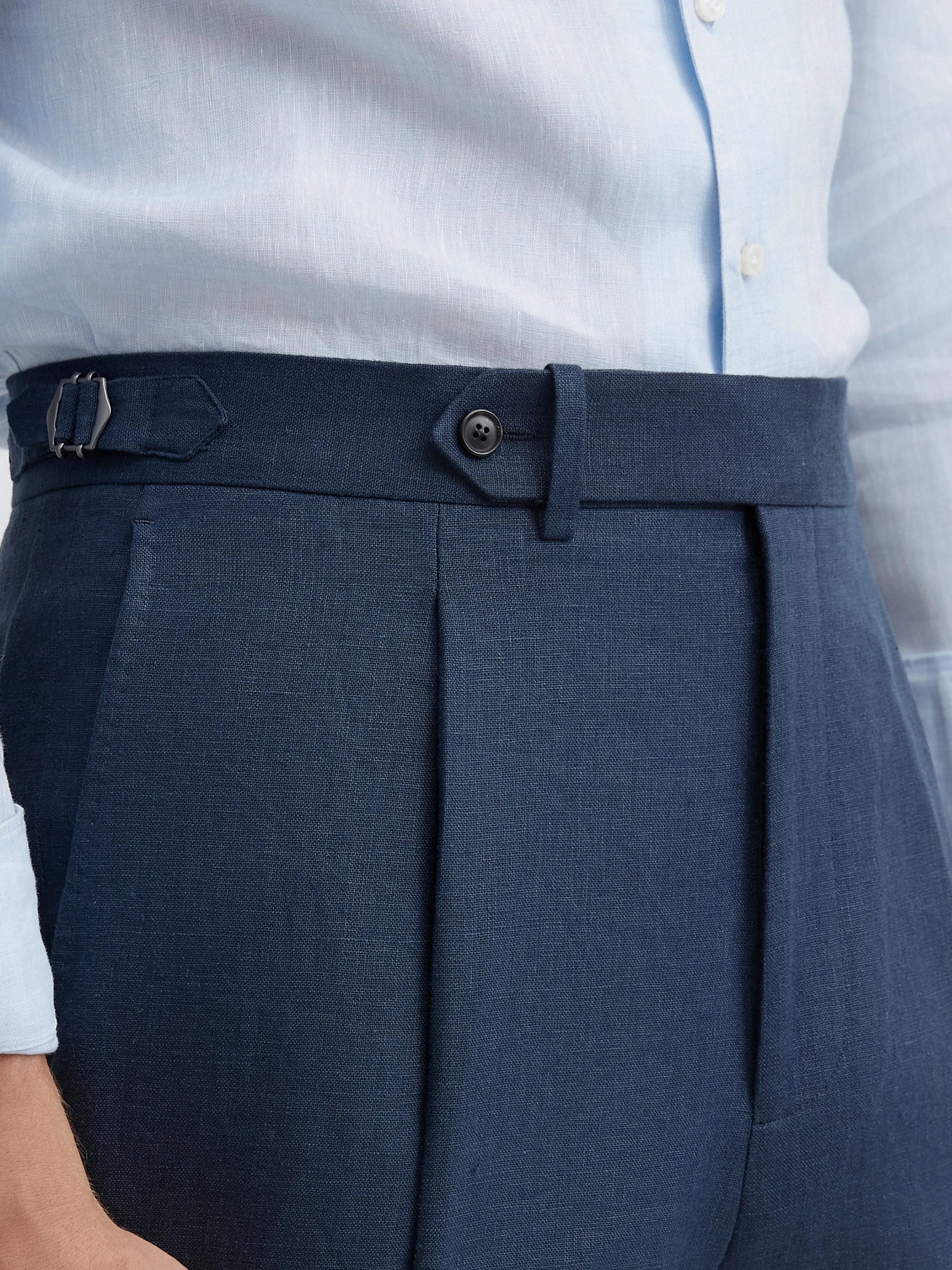 Navy Linen Oscar Trousers (Tapered Fit)