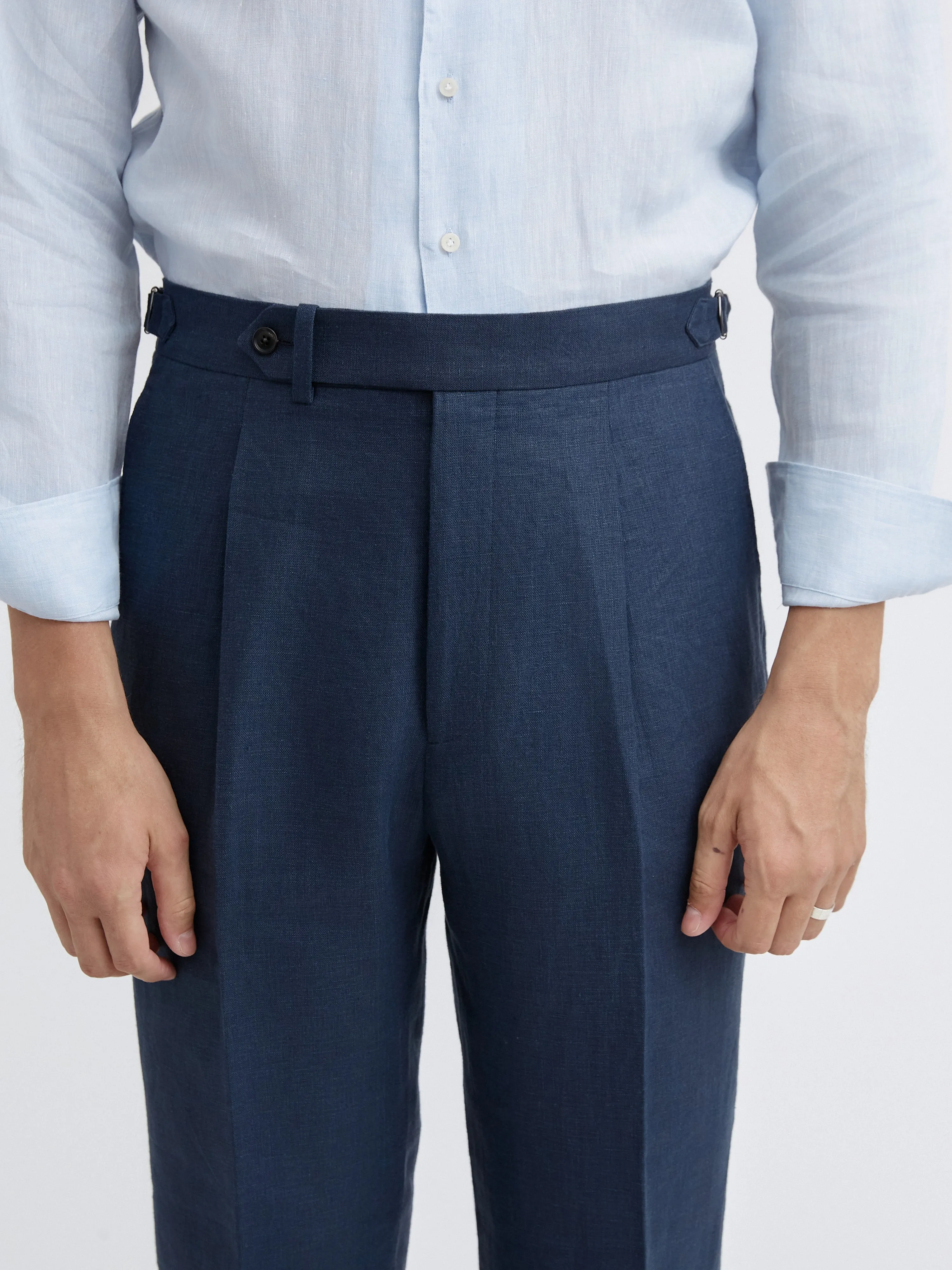 Navy Linen Oscar Trousers (Tapered Fit)