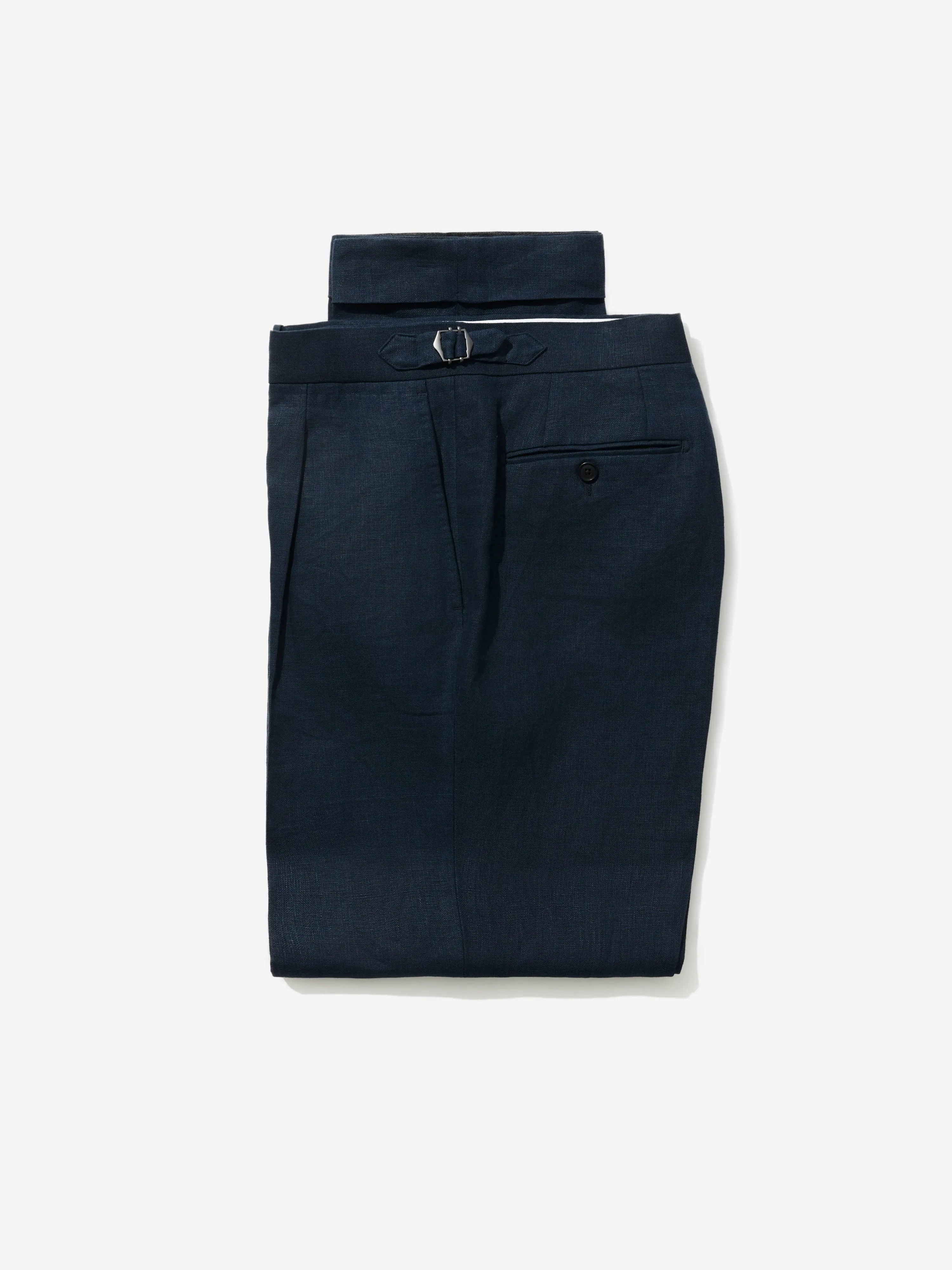 Navy Linen Oscar Trousers (Tapered Fit)