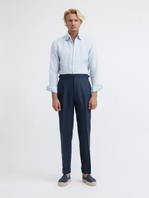 Navy Linen Oscar Trousers (Tapered Fit)