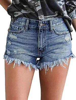 Necooer Women Denim Shorts Casual Summer Mid Waist Stretchy Denim Jean Shorts