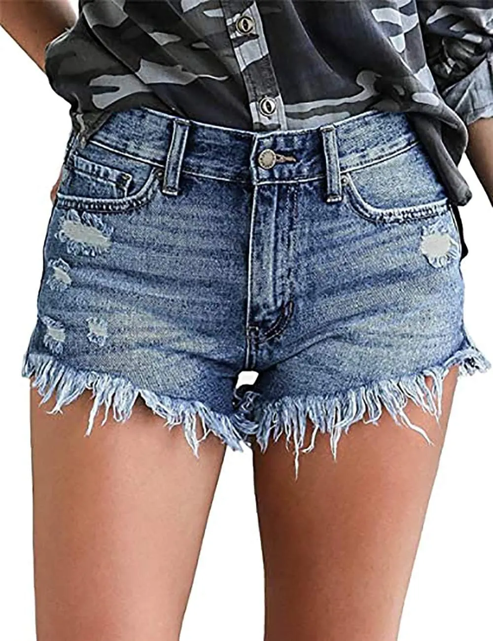 Necooer Women Denim Shorts Casual Summer Mid Waist Stretchy Denim Jean Shorts