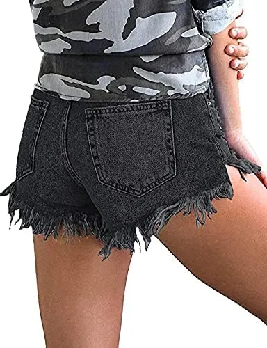 Necooer Women Denim Shorts Casual Summer Mid Waist Stretchy Denim Jean Shorts