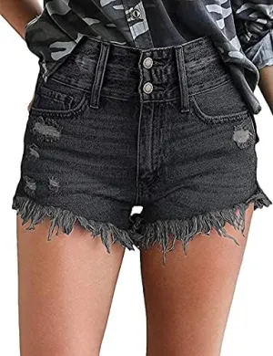 Necooer Women Denim Shorts Casual Summer Mid Waist Stretchy Denim Jean Shorts