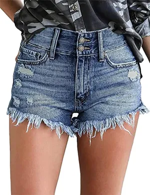 Necooer Women Denim Shorts Casual Summer Mid Waist Stretchy Denim Jean Shorts