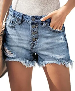 Necooer Women Denim Shorts Casual Summer Mid Waist Stretchy Denim Jean Shorts