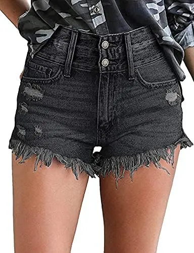 Necooer Women Denim Shorts Casual Summer Mid Waist Stretchy Denim Jean Shorts
