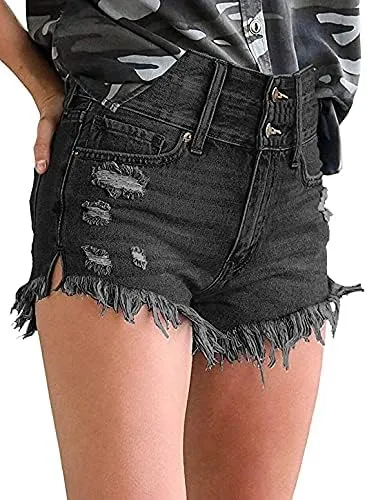 Necooer Women Denim Shorts Casual Summer Mid Waist Stretchy Denim Jean Shorts