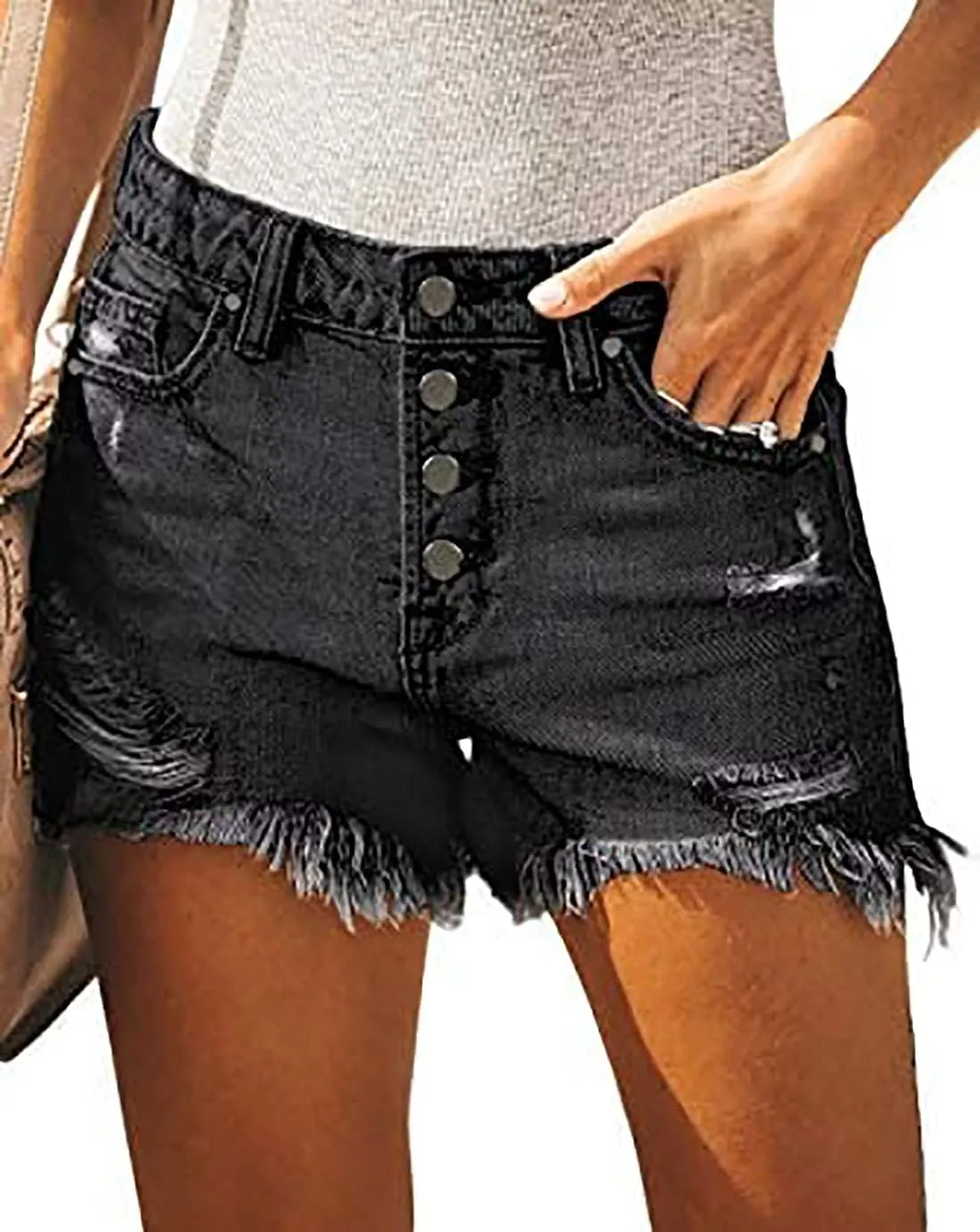 Necooer Women Denim Shorts Casual Summer Mid Waist Stretchy Denim Jean Shorts