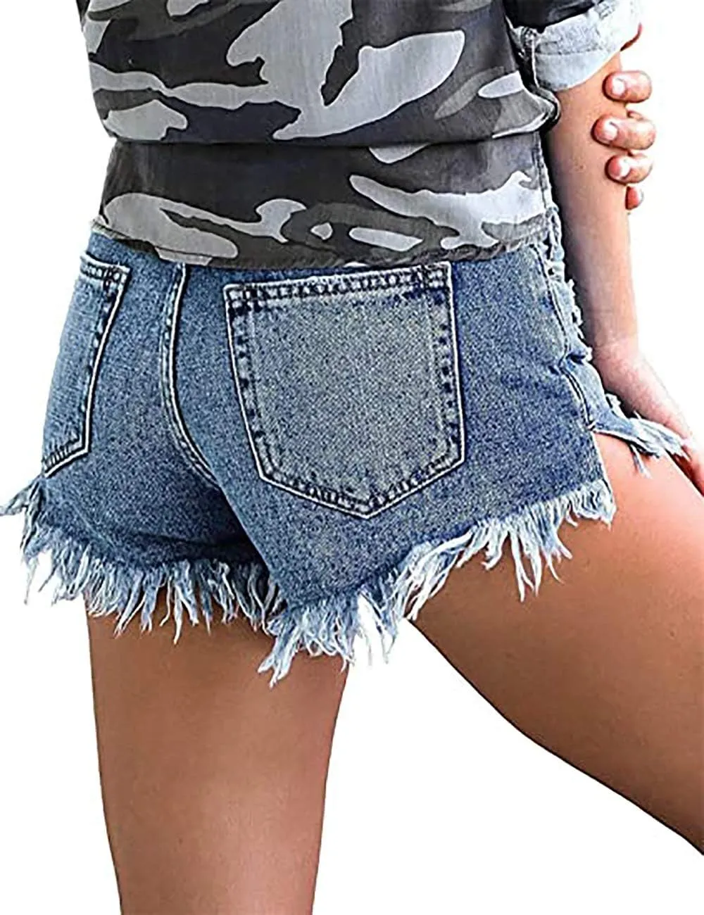 Necooer Women Denim Shorts Casual Summer Mid Waist Stretchy Denim Jean Shorts