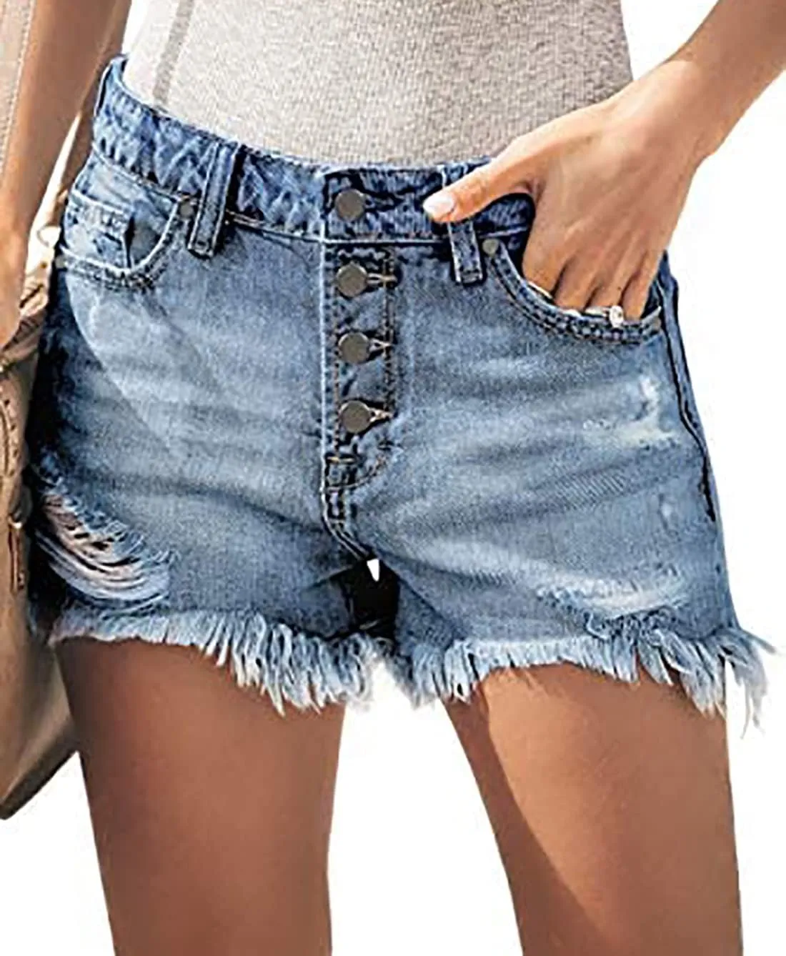 Necooer Women Denim Shorts Casual Summer Mid Waist Stretchy Denim Jean Shorts