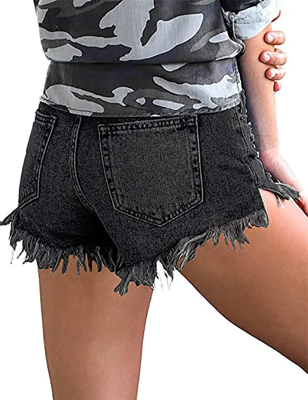 Necooer Women Denim Shorts Casual Summer Mid Waist Stretchy Denim Jean Shorts