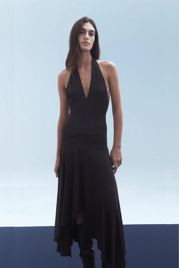 Nessie Halter Dress Dark Chocolate Light Fabric