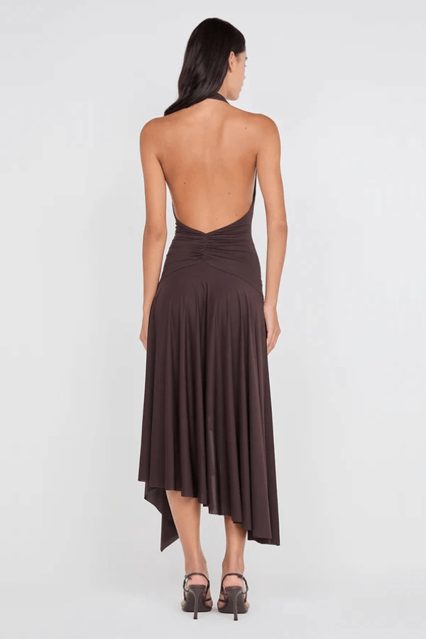 Nessie Halter Dress Dark Chocolate Elegant Outline