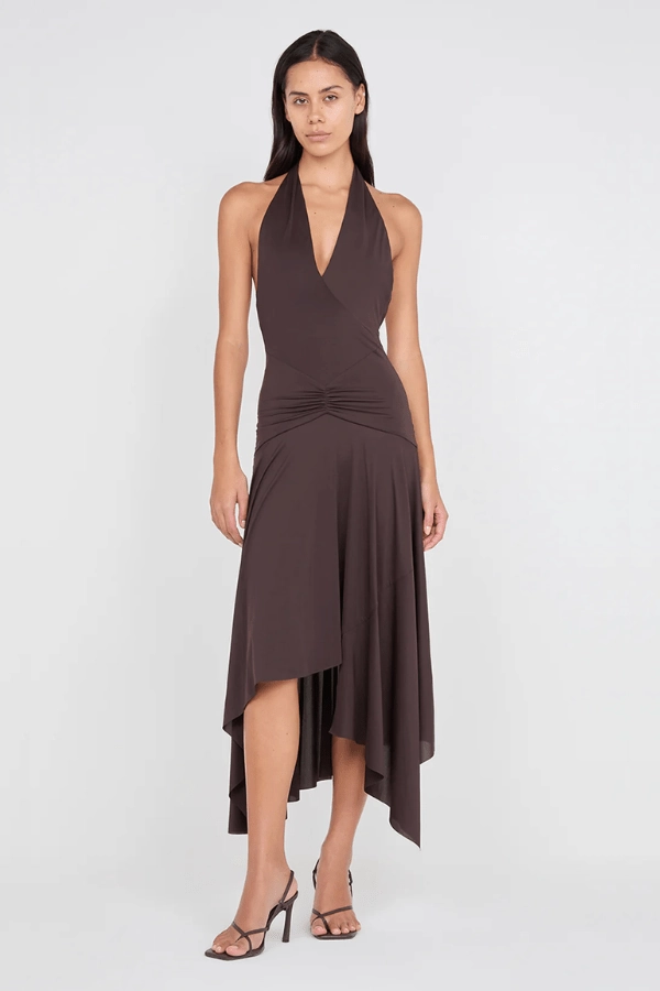 Simple Chic Nessie Halter Dress Dark Chocolate