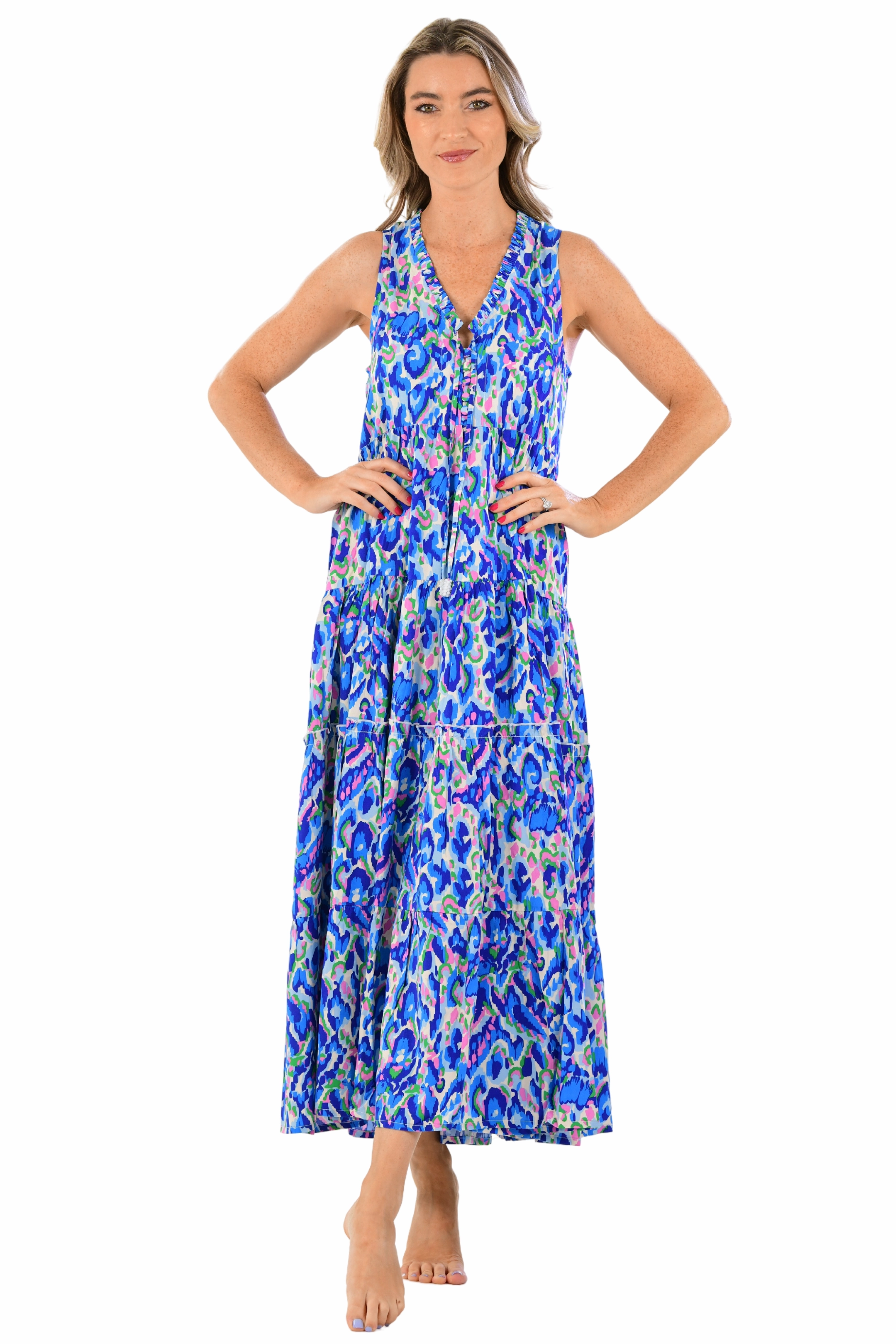 Kaia Dress Long / Pink-Cobalt Cool Drape Easy Match