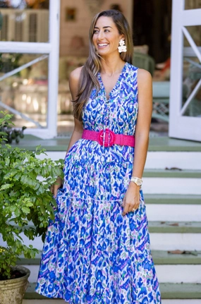 Asymmetric-Neck Mood Focused Kaia Dress Long / Pink-Cobalt