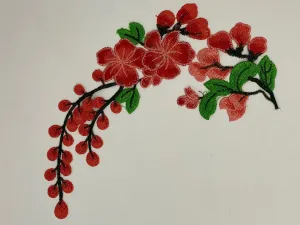 NEW, 2 Pc., Red Lace Flowers with Leaves and Stems, Sew-on Lace Flower Set, Great for Shoes, Denim,Jackets, Sweaters, Etc. Size 12 inches
