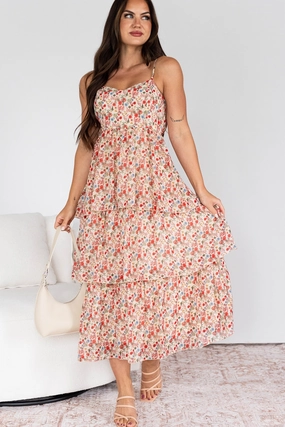 Soft Layers Feels Like Love Tiered Floral Midi Dress (Cream Multi)