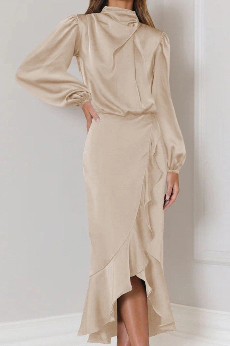WOMEN ELEGANT LONG SLEEVE RUFFLE WRAP PARYT DRESS Artistic Edge