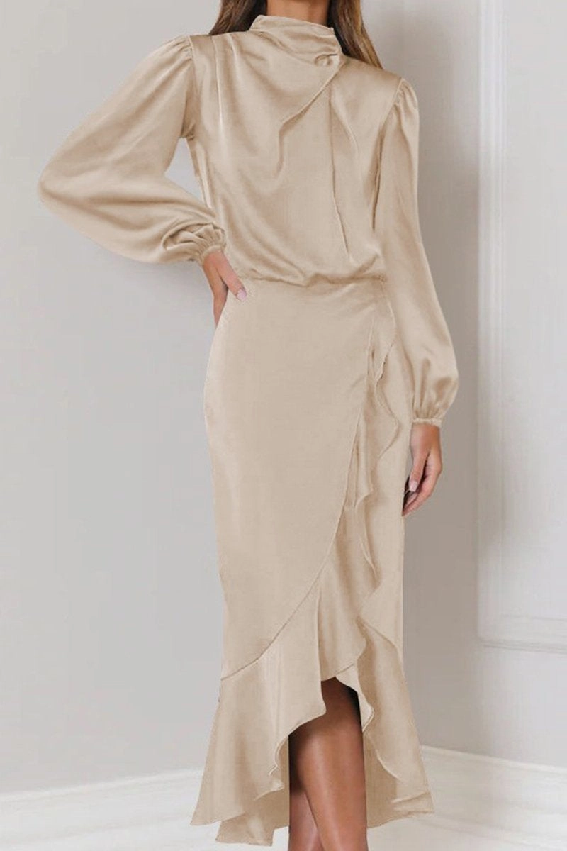 Stylish and Simple Light and breezy summer dress WOMEN ELEGANT LONG SLEEVE RUFFLE WRAP PARYT DRESS
