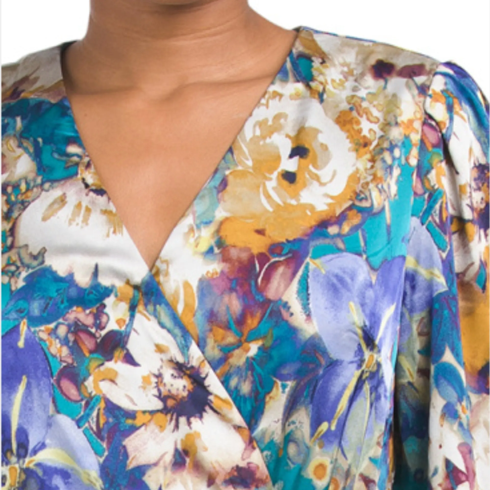 NICOLE MILLER NY Women's Long Sleeve Floral Satin Wrap Style Mini Dress