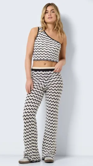 NM SADIE HW KNIT PANTS - BLACK/OATMEAL