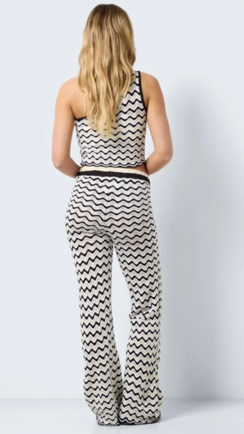 NM SADIE HW KNIT PANTS - BLACK/OATMEAL