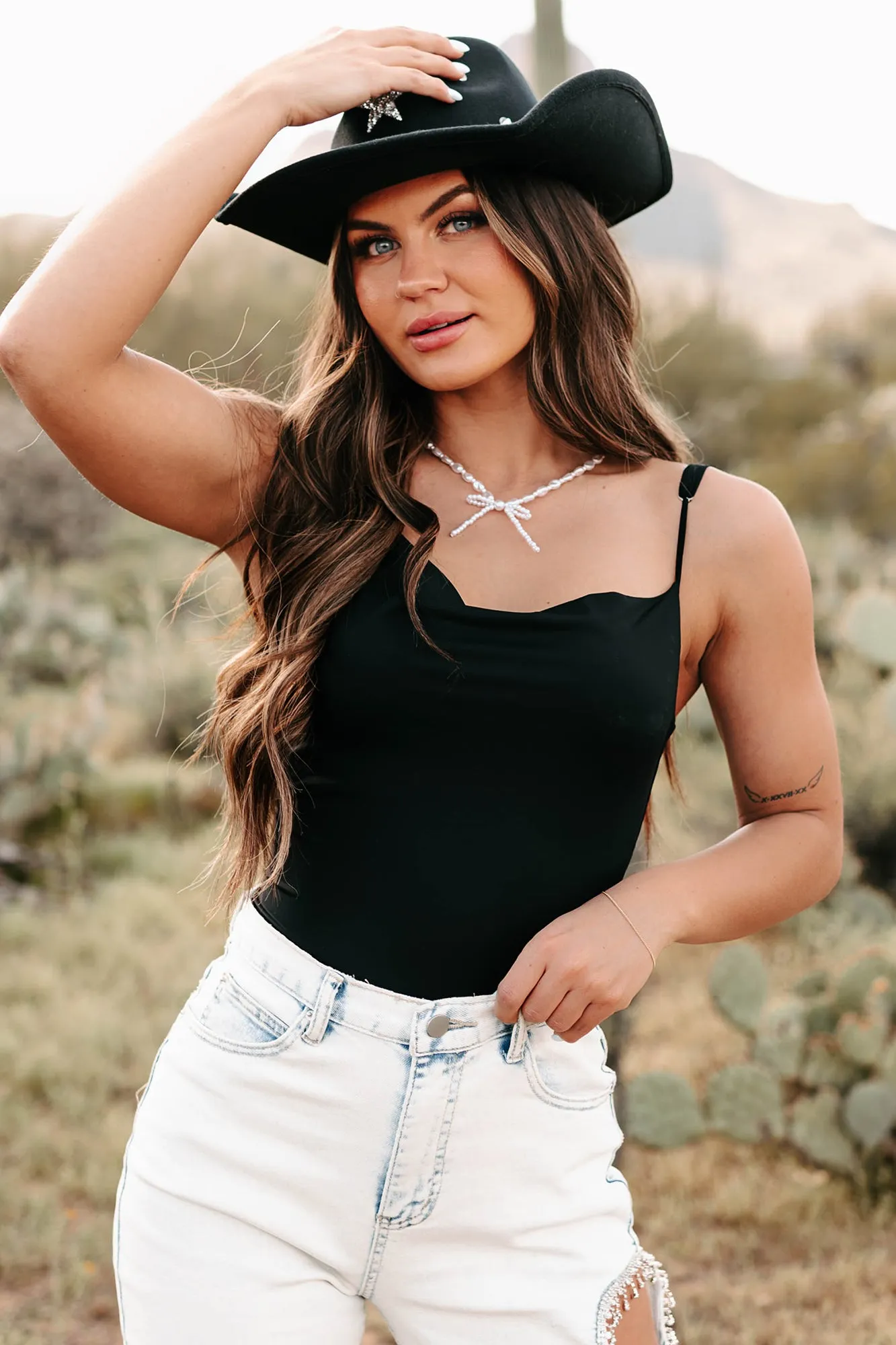 Cool & Controlled Cowl Neck Tank Bodysuit (Black) Brushed Inner Layer
