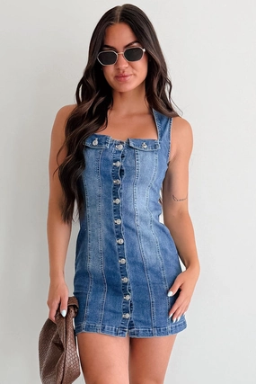 No Bad Days Denim Button Down Mini Dress (Blue) Nordic Plain