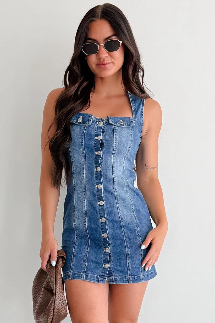 everyday elegance Perfectly Fitted No Bad Days Denim Button Down Mini Dress (Blue)