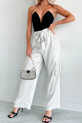 DOORBUSTER Happy Hour Hangs Satin Cargo Pants (Light Grey) Fit Flex Core Basic
