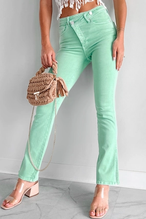 Active Comfort Christos Cross-Over Waist Bootcut Jeans (Green)